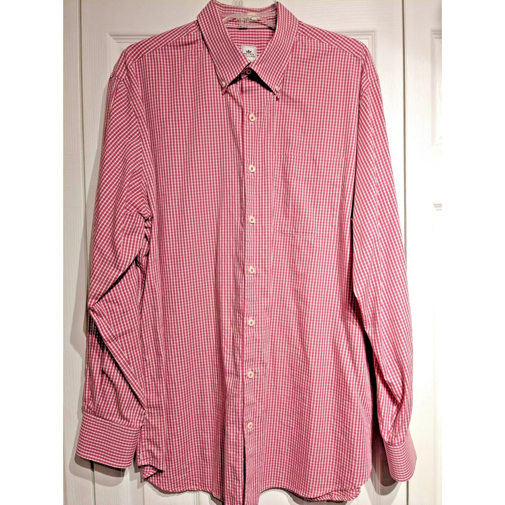 Peter Millar Shirt Mens Extra Large Pink White Check Seaside Finish Button Up XL